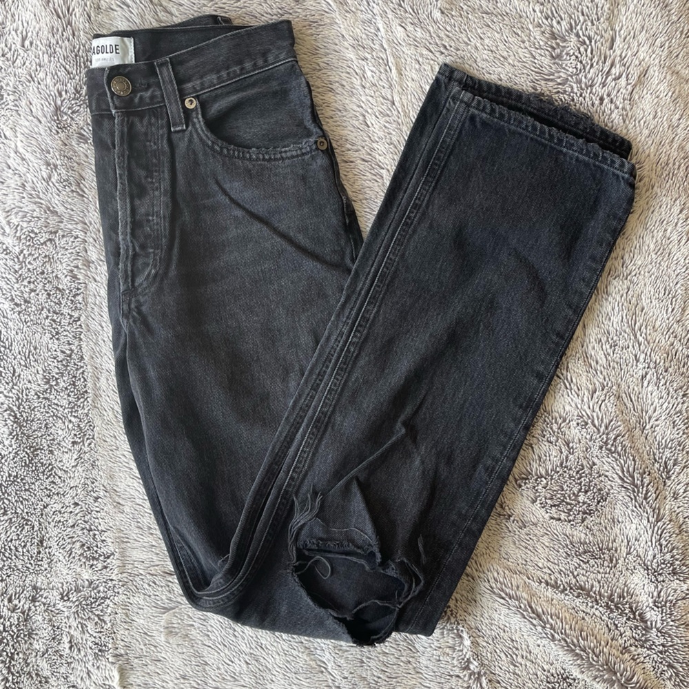 AGOLDE Lana High Waist Flare Leg Jeans (Disorder Washed Black) Size 23